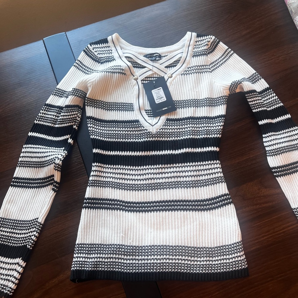 Striped Black and White Women's Top